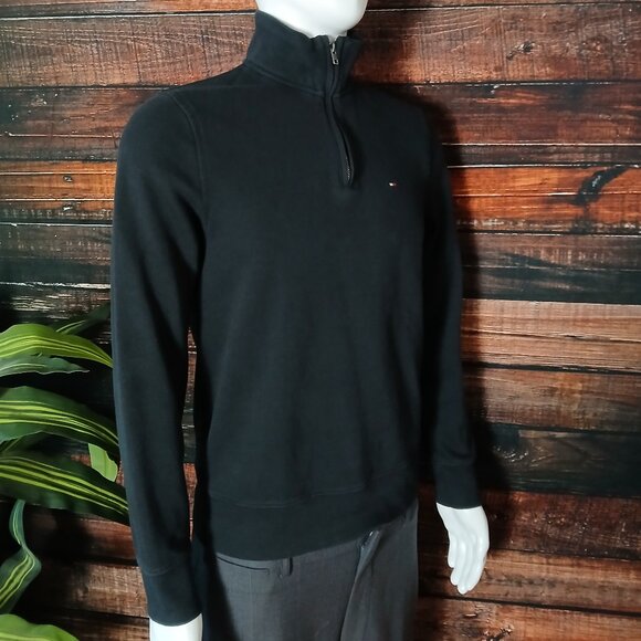 Tommy Hilfiger Sweater Mens S Classic Black Quarter Zip Pullover Cotton - Picture 6 of 9